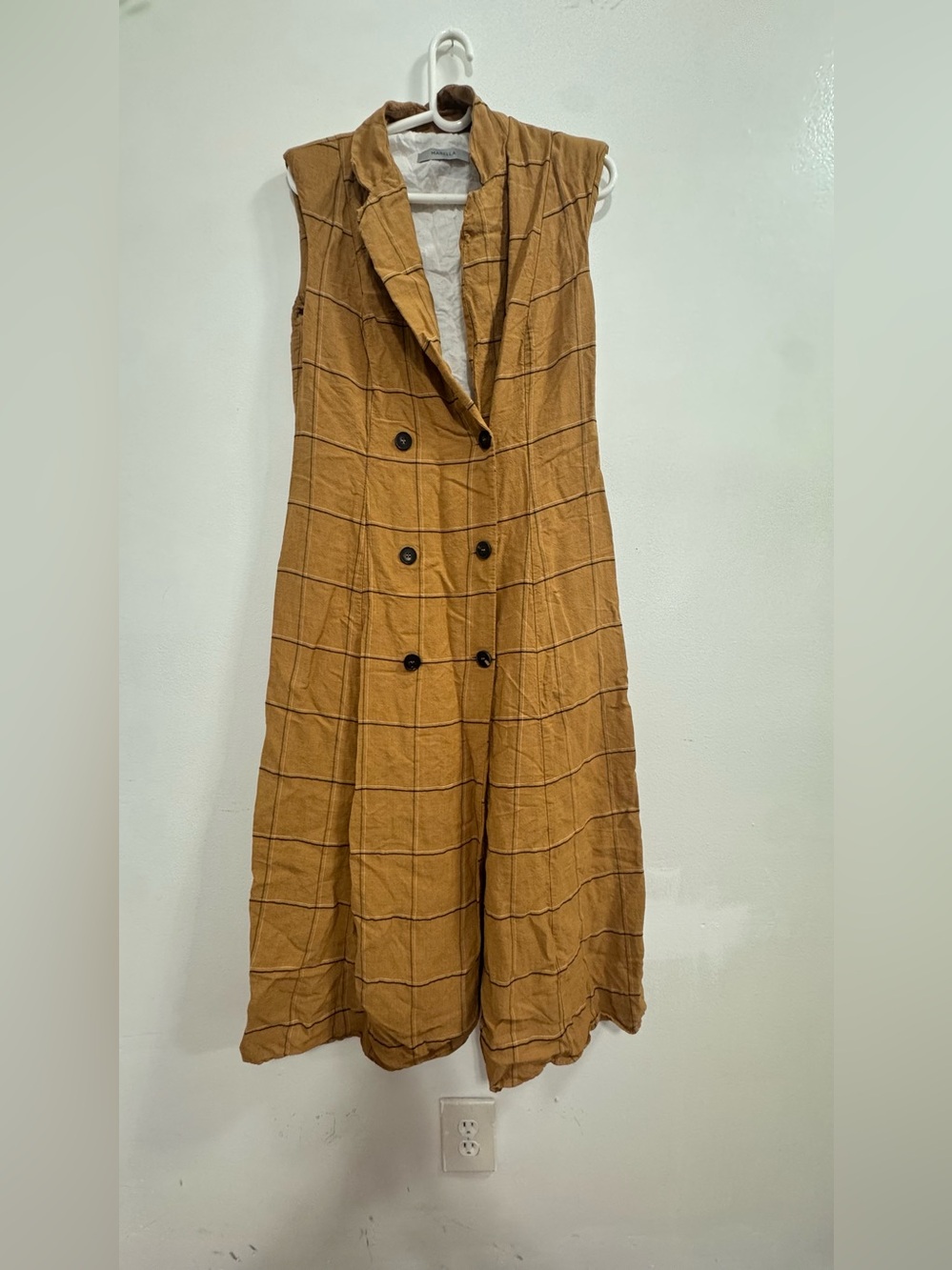 MARELLA Double-Breasted Mustard Plaid A-Line Skirt